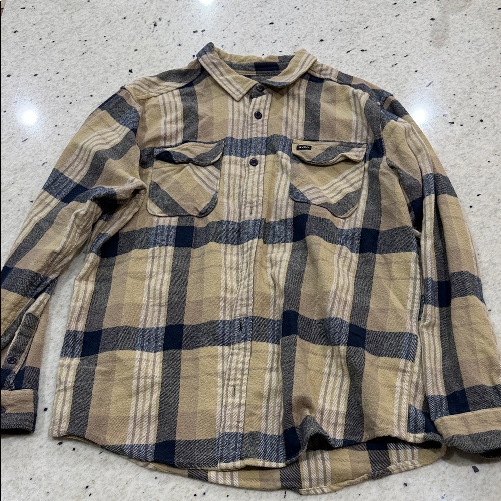 RVCA Blue and Tan Plaid Shirt